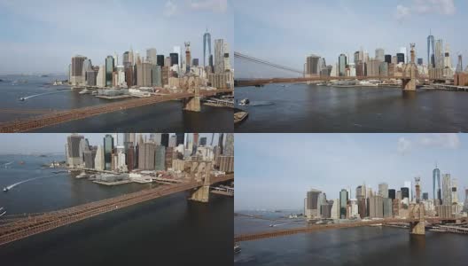 美国纽约鸟瞰图。风景布鲁克林大桥穿过东河到曼哈顿高清在线视频素材下载