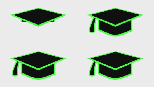 学位帽教育图标符号在动画和退出绿色高清在线视频素材下载