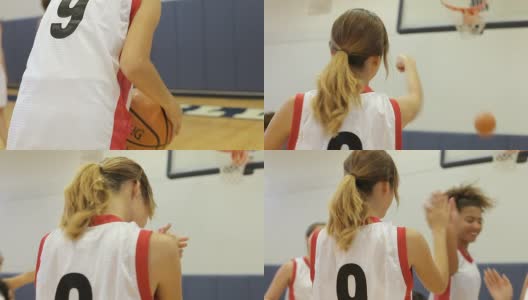 女子高中篮球运动员得分篮高清在线视频素材下载
