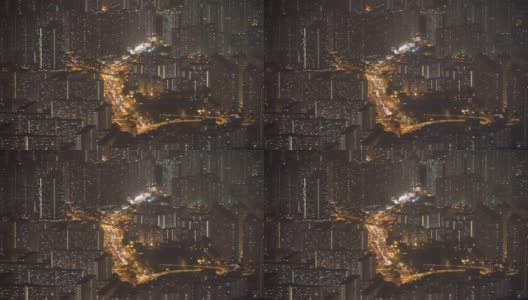 空中俯瞰香港市中心，。亚洲科技智慧城市的金融区和商业中心。摩天大楼和高层现代建筑在晚上的顶视图。高清在线视频素材下载