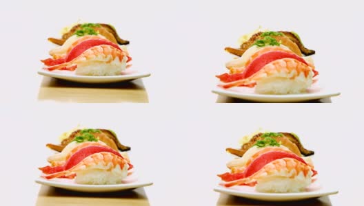 镜头移过一盘寿司高清在线视频素材下载