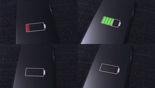 DS在黑色的纺织品表面上给智能手机充电高清在线视频素材下载