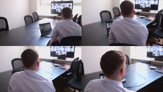 企业家在办公室与团队进行在线简报高清在线视频素材下载
