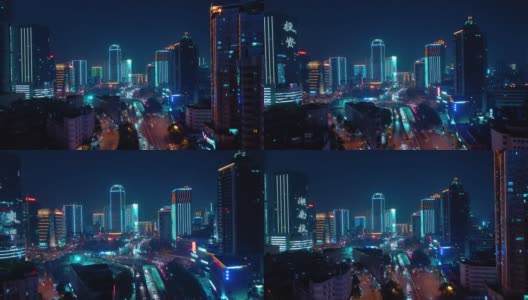 夜间照明长沙市区交通街道航拍4k中国全景图高清在线视频素材下载
