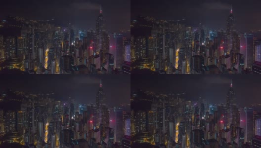 飞行在香港市区的夜光航拍全景，时间间隔为4k高清在线视频素材下载