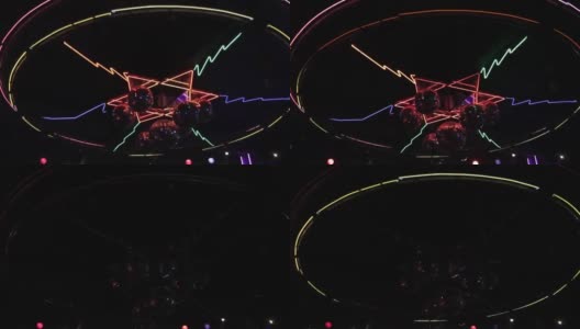 镜像迪斯科球和霓虹灯管在一个迪斯科舞厅。高清在线视频素材下载