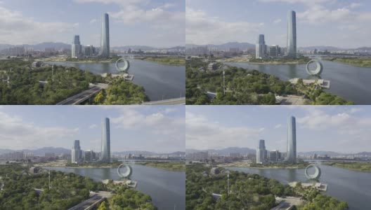 空中视频的摩天大楼在现代花园城市高清在线视频素材下载
