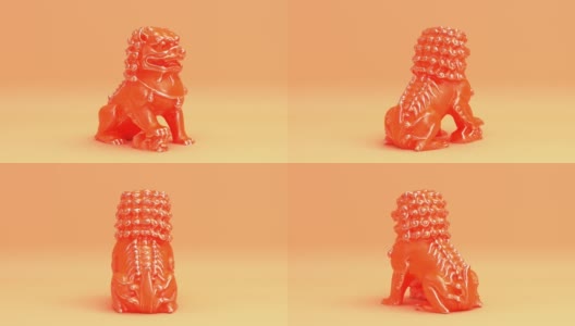 中国卫士古代古代帝王雄狮雕像作为皇帝卫士符号无缝循环动画背景，3d渲染动画高清1080p视频高清在线视频素材下载