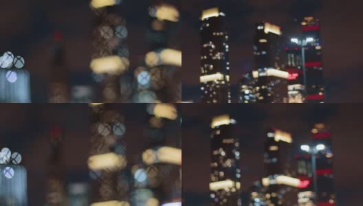 夜晚城市摩天大楼模糊散景网格背景城市心情高清在线视频素材下载