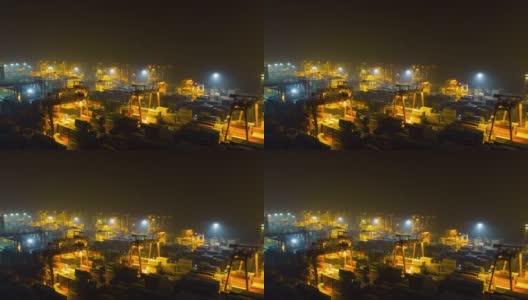 中国夜景时间照亮深圳著名港口航拍全景4k时间高清在线视频素材下载