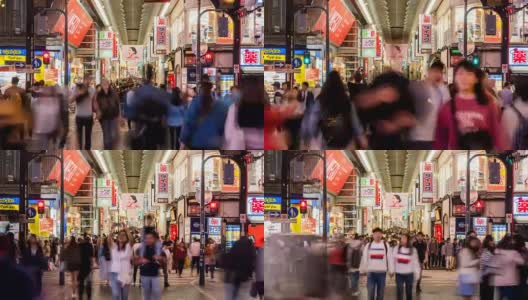 4K时间间隔——大阪南波街市场拥挤的人群高清在线视频素材下载