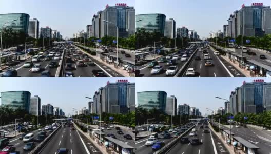 中国北京，2014年8月13日:中国北京二环路附近的交通繁忙高清在线视频素材下载