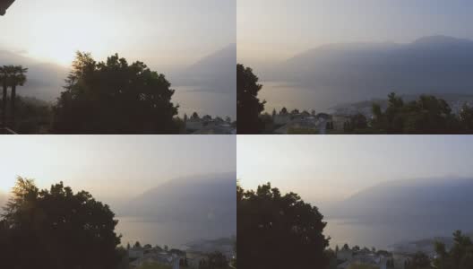 从阳台上看洛迦诺湖边的早晨高清在线视频素材下载