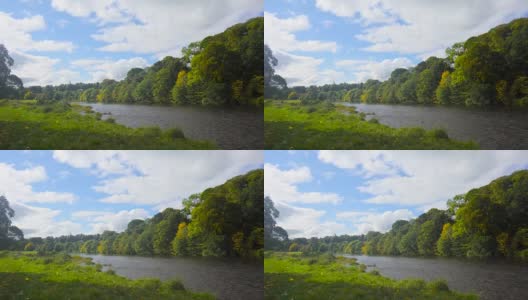 苏格兰秋天的树木和美丽的河流，靠近阿伯茨福德房子高清在线视频素材下载