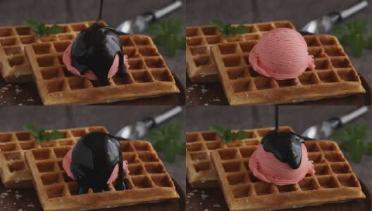 草莓冰淇淋倒巧克力高清在线视频素材下载