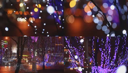 霓虹灯，树木，夜晚，城市，汽车驾驶高清在线视频素材下载