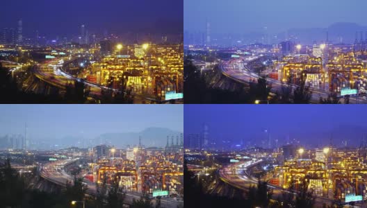 4K繁忙城市从夜晚到白天的时间逃离。香港。黎明。高清在线视频素材下载