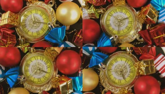 圣诞玩具和漂亮的手表。围成一个圈。高清在线视频素材下载