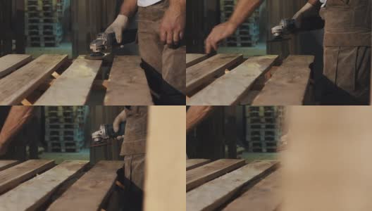木工用角磨机打磨木板结构高清在线视频素材下载