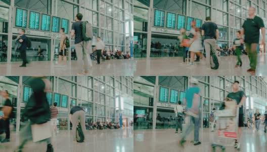 4k分辨率延时拍摄香港国际机场机场离港大堂的旅客人群高清在线视频素材下载