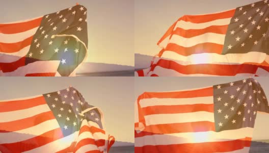 举着美国国旗和日落的人高清在线视频素材下载