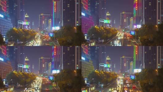 夜景时间照亮长沙市区交通街道全景，时间跨度为4k中国高清在线视频素材下载
