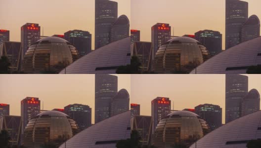 日落天空杭州市区现代建筑前延时全景4k中国高清在线视频素材下载