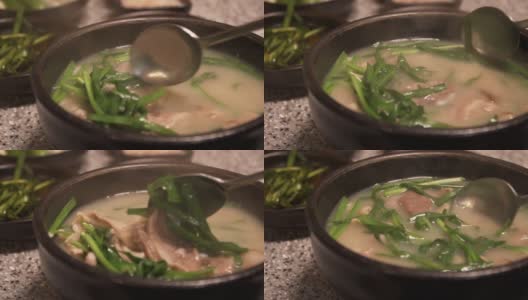 韩国传统食物Dwaeji-gukbap高清在线视频素材下载