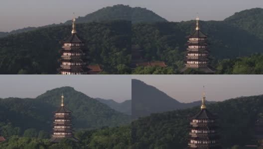 杭州苏迪雷峰塔鸟瞰图高清在线视频素材下载