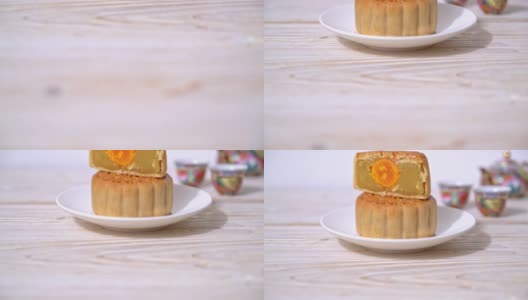 中秋月饼、榴莲和蛋黄口味高清在线视频素材下载
