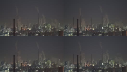 石油化工厂和炼油厂夜间鸟瞰图高清在线视频素材下载