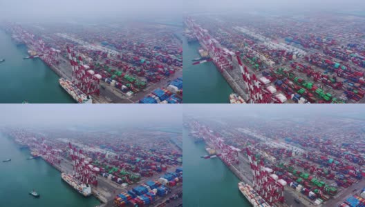 中国连云港集装箱码头一派繁忙景象高清在线视频素材下载