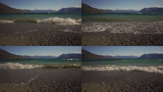 瓦纳卡湖的海浪，从岸边望去高清在线视频素材下载