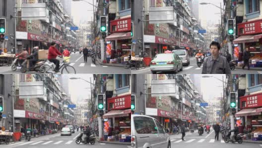 上海市区白天繁华拥挤的街道。高清在线视频素材下载