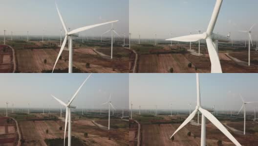 风力发电机在农场高清在线视频素材下载