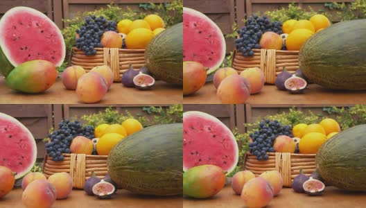镜头沿着新鲜水果的静物画移动高清在线视频素材下载