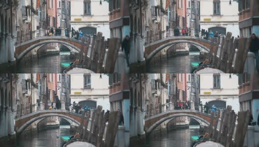 威尼斯的城市景观，有桥和老房子高清在线视频素材下载
