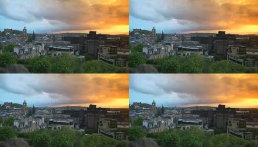 爱丁堡城市日落全景，苏格兰，英国，高清在线视频素材下载