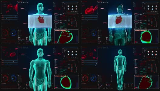 前体扫描心脏。数字显示人体心血管系统。高清在线视频素材下载