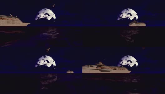 在美丽的月亮下航行的游船高清在线视频素材下载