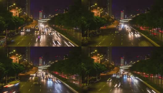 夜色照亮广州市交通路口街景，4k时间流逝中国高清在线视频素材下载