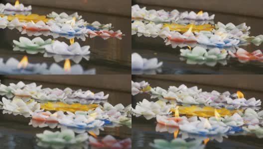 佛寺内漂浮的莲花形彩灯。芭堤雅。泰国高清在线视频素材下载