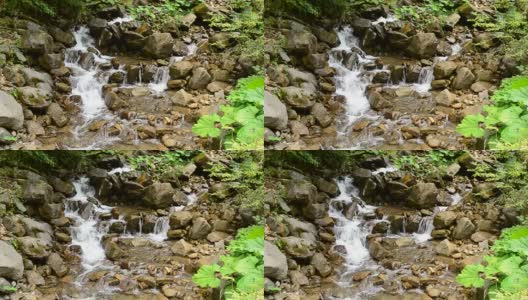 美丽的水景，在夏天有一条湍急的石山河流高清在线视频素材下载