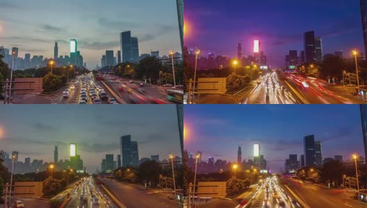 中国深圳日落从白天到晚上交通街道4k时间流逝高清在线视频素材下载