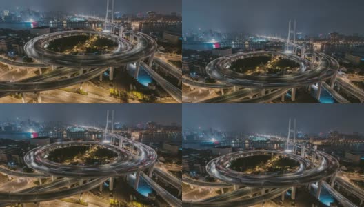 上海交通图，繁忙道路交叉口夜间鸟瞰图高清在线视频素材下载