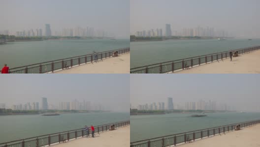 夏季白天时间长沙城市中心河流交通湾渔民时间推移全景4k中国高清在线视频素材下载