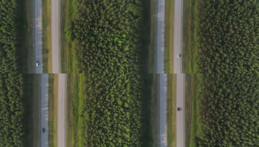 美国北卡罗来纳州，森林环绕的高速公路上交通缓慢。鸟瞰图。高清在线视频素材下载