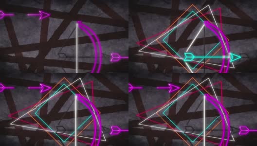 动画的几何形状和射击弓在黑暗的几何背景高清在线视频素材下载