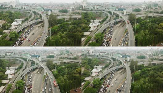 印度尼西亚雅加达，交通高峰期，高速公路和立交桥上汽车和卡车的美丽鸟瞰图镜头。拍摄分辨率为4k高清在线视频素材下载