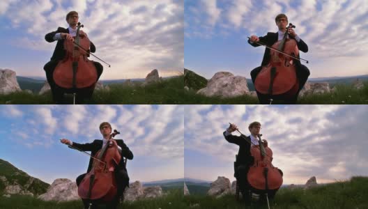 HD CRANE:在户外演奏大提琴高清在线视频素材下载